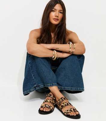 Premium Leather Stone Leopard Print Buckle Strap Sandals