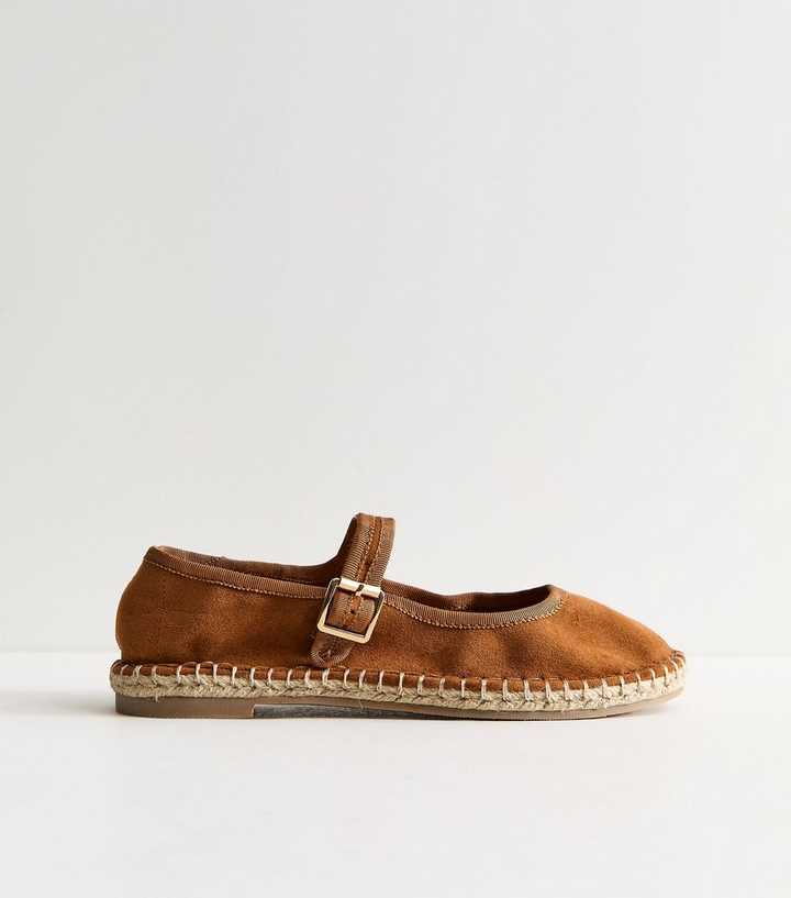 Tan Faux Suede Espadrille Flats