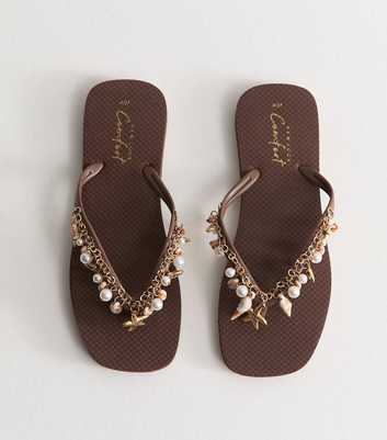 Dark Brown Fishing Charm Flip Flops