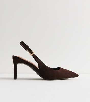 Premium Dark Brown Real Suede Slingback Pumps
