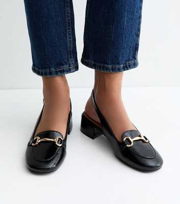 Wide Fit Black Faux Leather Slingback Loafers 