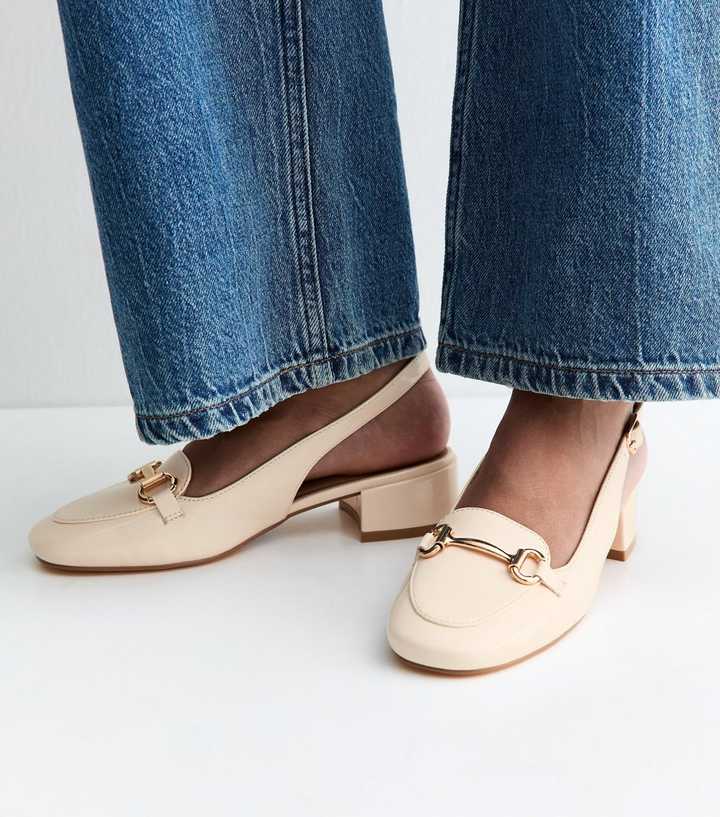 Wide Fit Off White Faux Leather Slingback Loafer Pumps