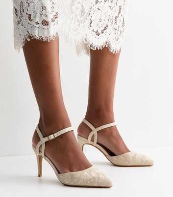 Off White Floral Embroidered Stiletto Court Shoes