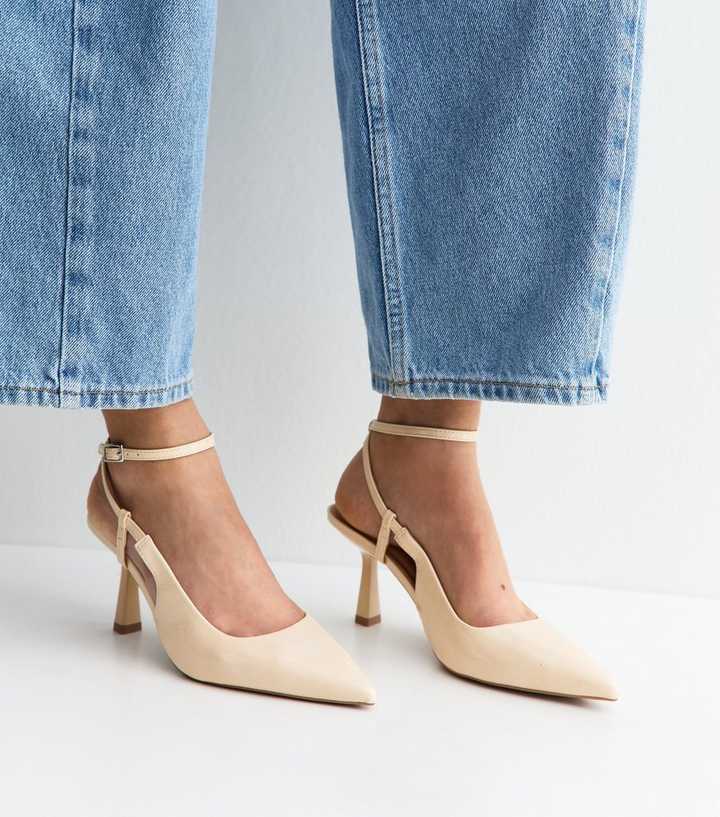 Light Yellow Faux Leather Ankle Strap Court Shoes