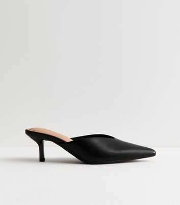 Black Faux Leather V-Cut Mules