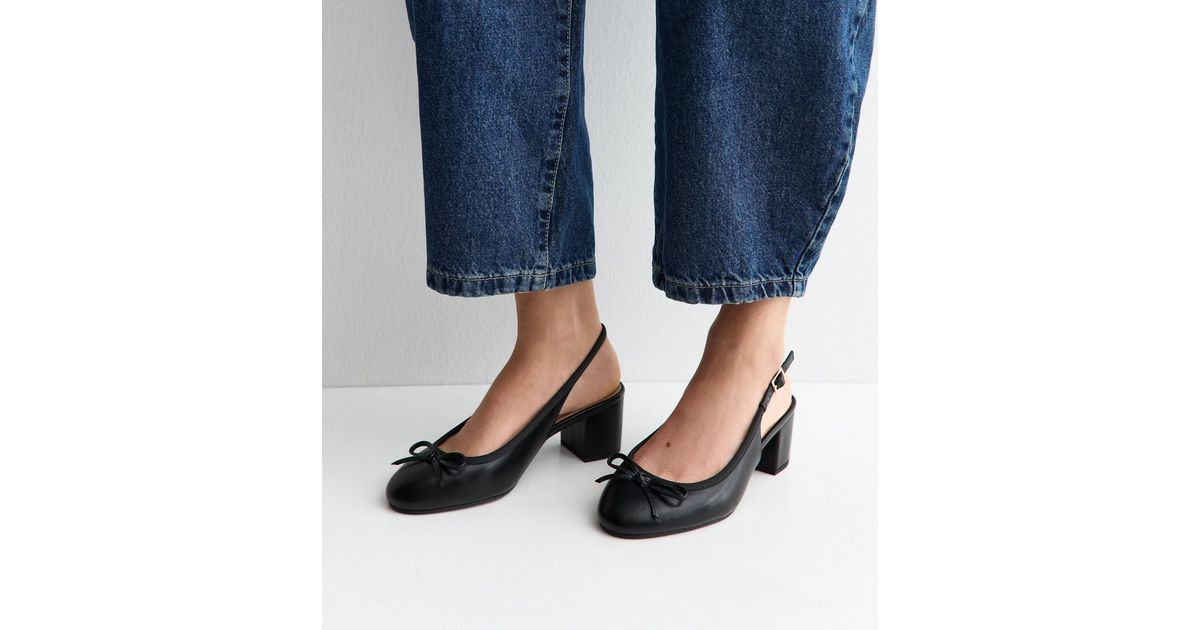 Wide Fit Black Faux Leather Slingback Ballerina Pumps | New Look