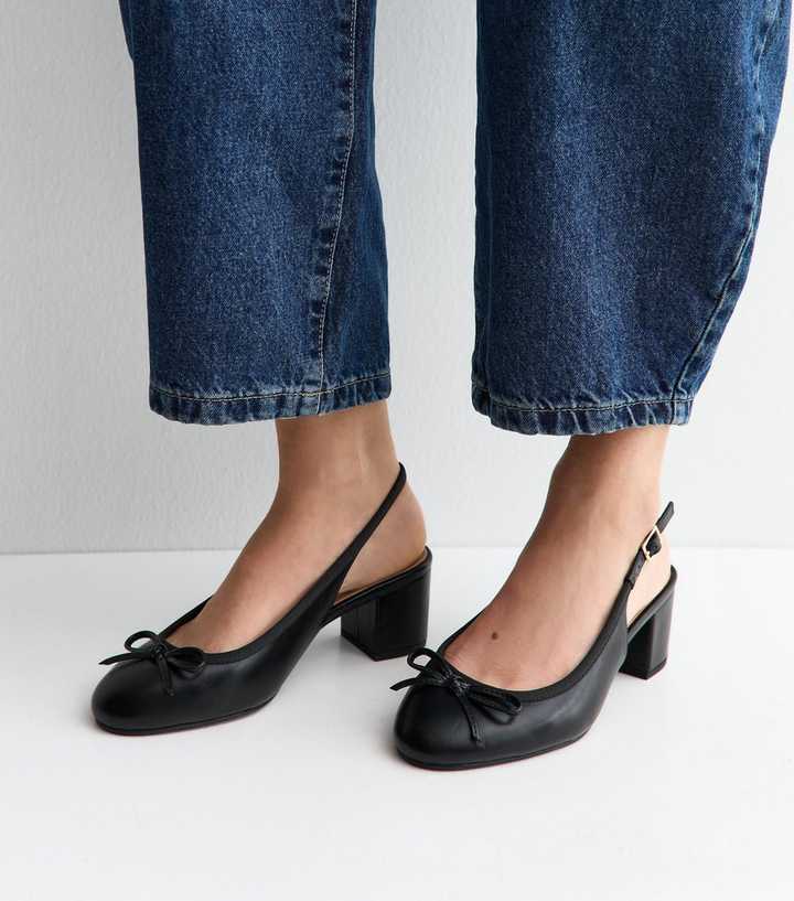 Wide Fit Black Faux Leather Slingback Ballerina Pumps