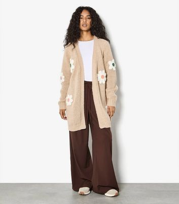 Apricot Stone 3D Daisy Embroidered Open Cardigan | New Look