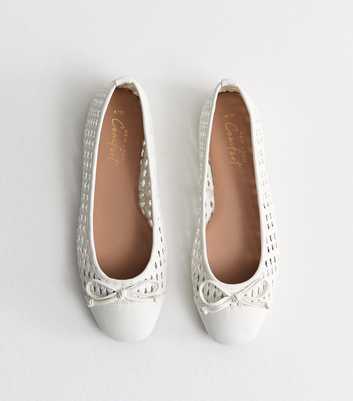 White Woven Faux Leather Ballet Pumps