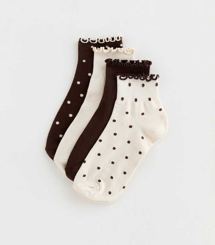 Pack of 4 Brown Frill Top Spotty Trainer Socks