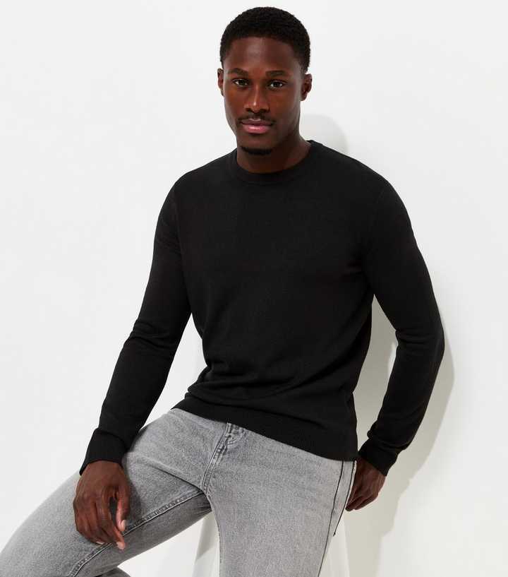 Black Slim Fit Knitted Crew Neck Jumper