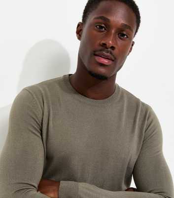 Light Khaki Slim Fit Knitted Crew Neck Jumper
