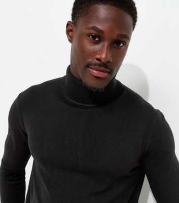 Black Regular Fit Knitted Roll Neck Jumper