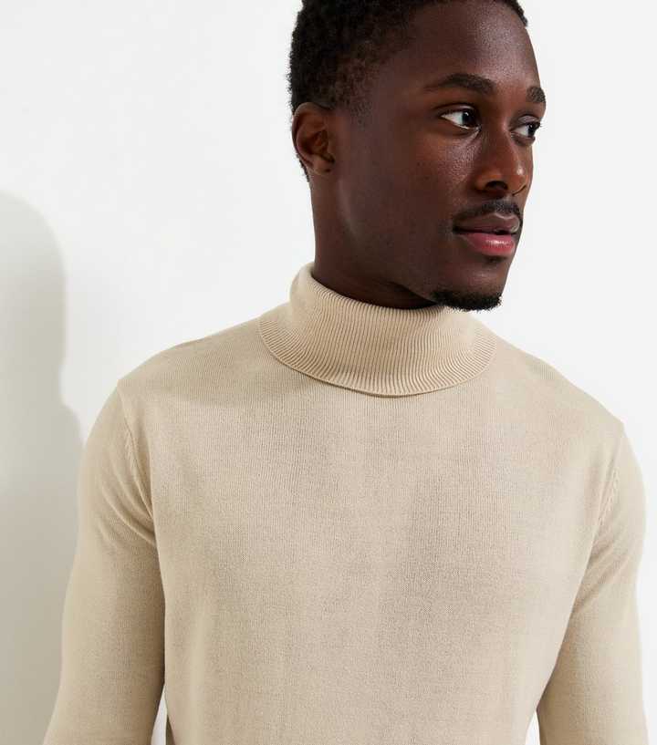 Cream Regular Fit Knitted Roll Neck Jumper