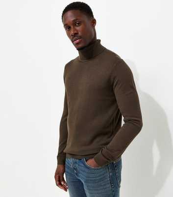Dark Brown Regular Fit Knitted Roll Neck Jumper