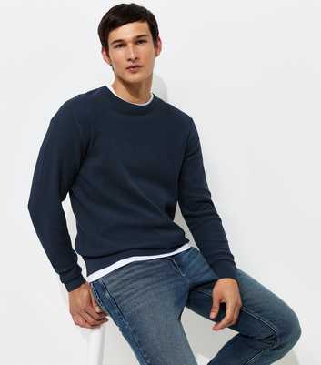 Dark Blue Regular Cotton Rich Crew Neck Jumper