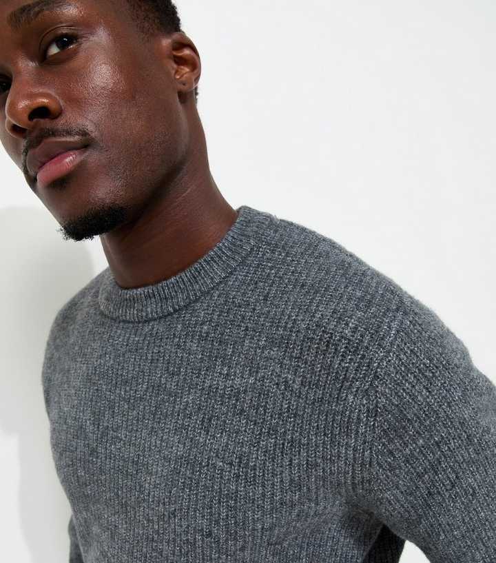 Dark Grey Regular Fit Long Sleeve Fisherman Crew Neck Jumper