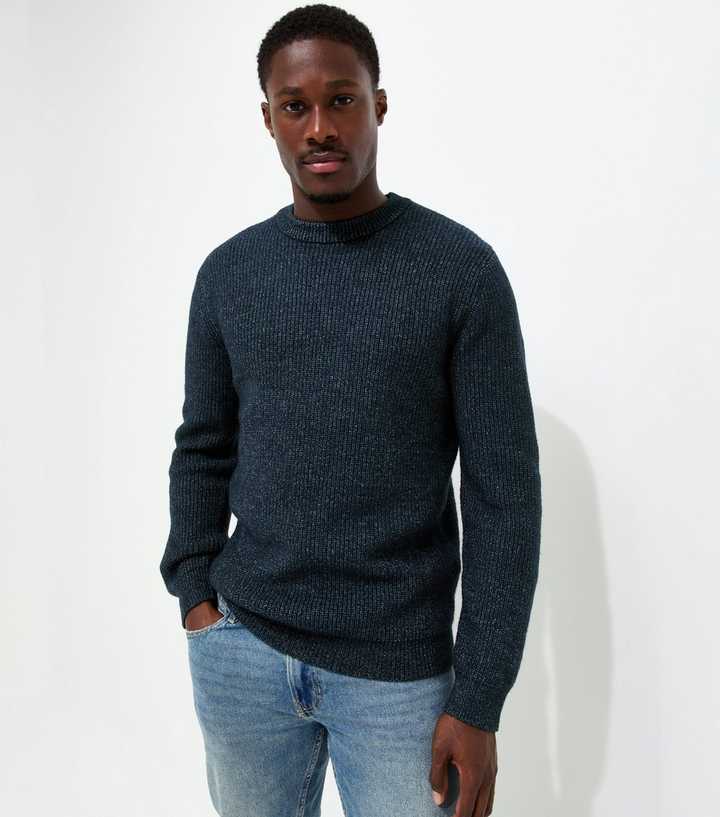 Navy Regular Fit Long Sleeve Fisherman Crew Neck Jumper