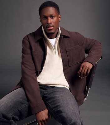 Cream Regular Fit Ribbed Knit Quarter Zip Funnel Neck Jumper