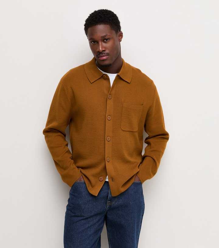 Light Brown Cotton Rich Regular Fit Long Sleeve Knitted Shacket