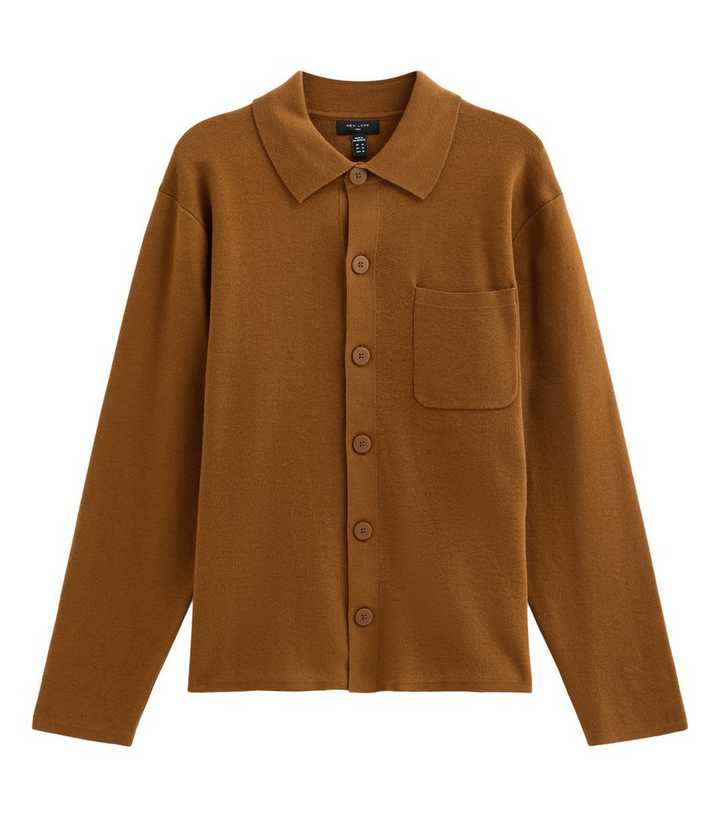 Light Brown Cotton Rich Regular Fit Long Sleeve Knitted Shacket
