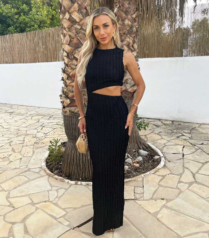 AX Paris Black Textured Cut Out Midi Dress