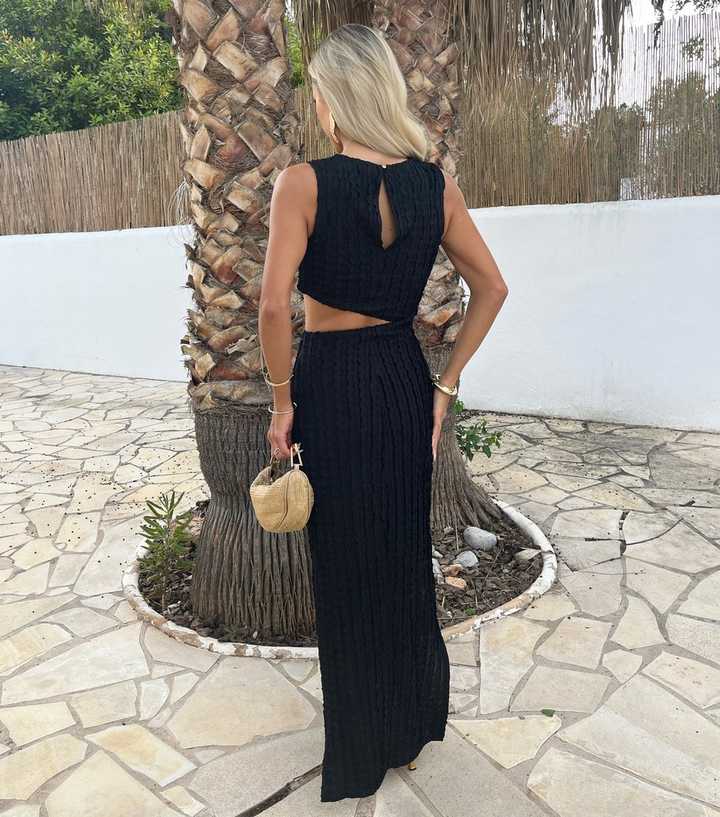 AX Paris Black Textured Cut Out Midi Dress