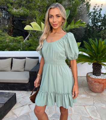 AX Paris Mint Green Puff Sleeve Frill Hem Mini Dress