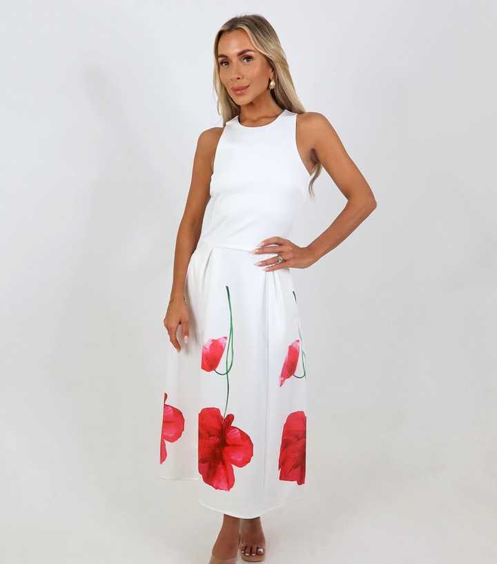 AX Paris Cream Floral Print Racer Neck Midi Dress