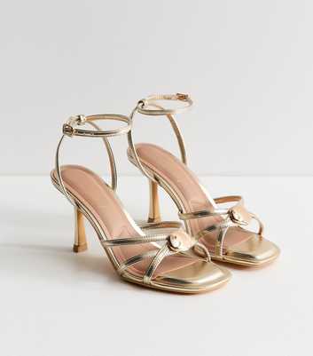 Gold Faux Leather Sculpted Charm Detail Strappy Sandals
