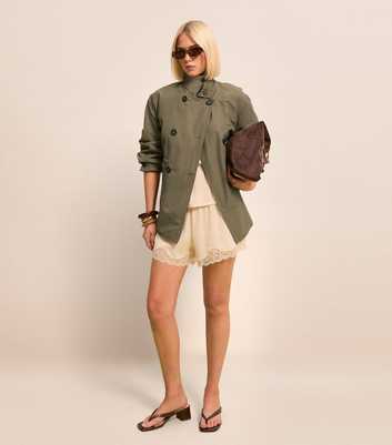 Light Khaki Cinched Waist Funnel Neck Jacket