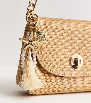 Gold Tone Starfish and Faux Pearl Tassel Bag Charm