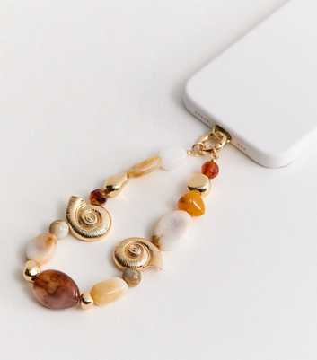 Brown Beaded Shell Detail Phone Charm