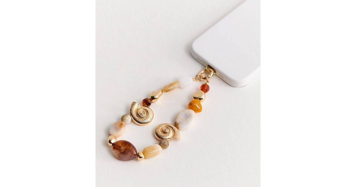 Shells Phone Charm Brown Beaded Shell Detail Phone Charm | New Look