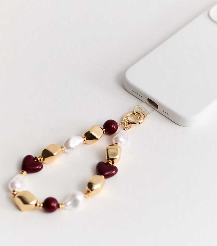 Red Faux Pearl Beaded Phone Charm