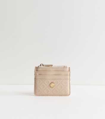 Cream Faux Leather Logo Embossed Cardholder
