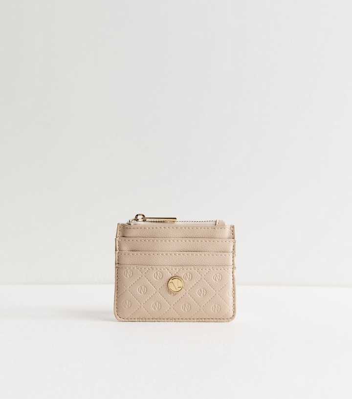 Cream Faux Leather Logo Embossed Cardholder