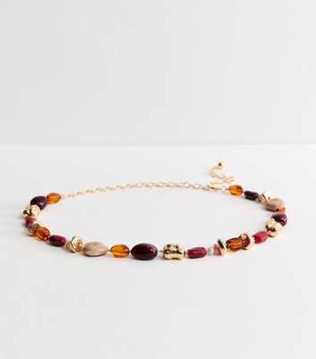 Gold Tone Multicolour Beaded Chain Belt