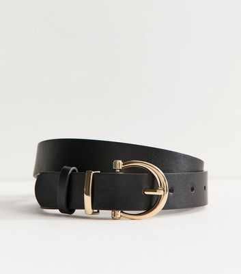 Black Faux Leather Curved Buckle Belt