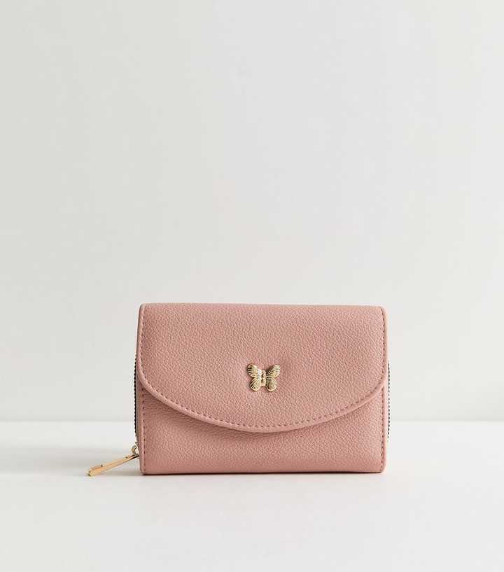 Light Pink Faux Leather Butterfly Charm Compact Purse