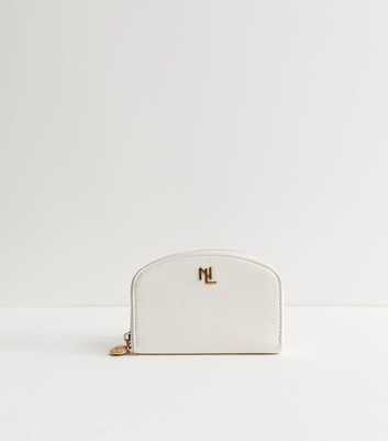White Faux Leather Shell Zip Logo Purse