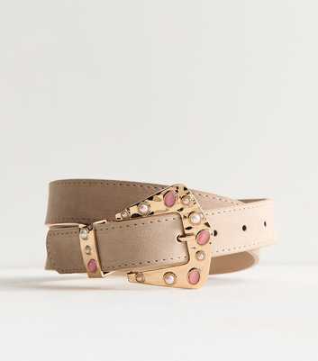 Stone Faux Suede Embellished Buckle Belt