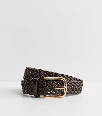 Dark Brown Braided Faux Leather Belt