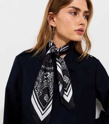 Black Paisley Print Satin Scarf