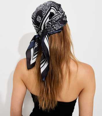 Black Paisley Print Satin Scarf