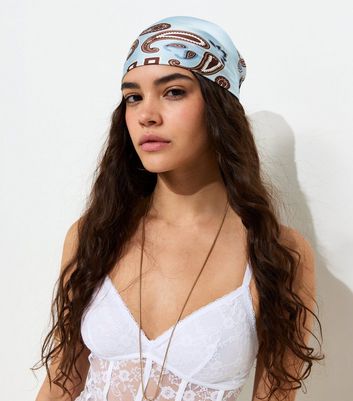 Blue Paisley Print Satin Scarf