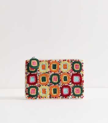 Green Beaded Geometric Zip Purse