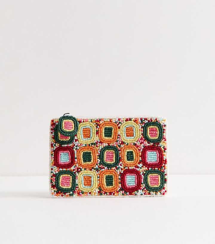 Green Beaded Geometric Zip Purse