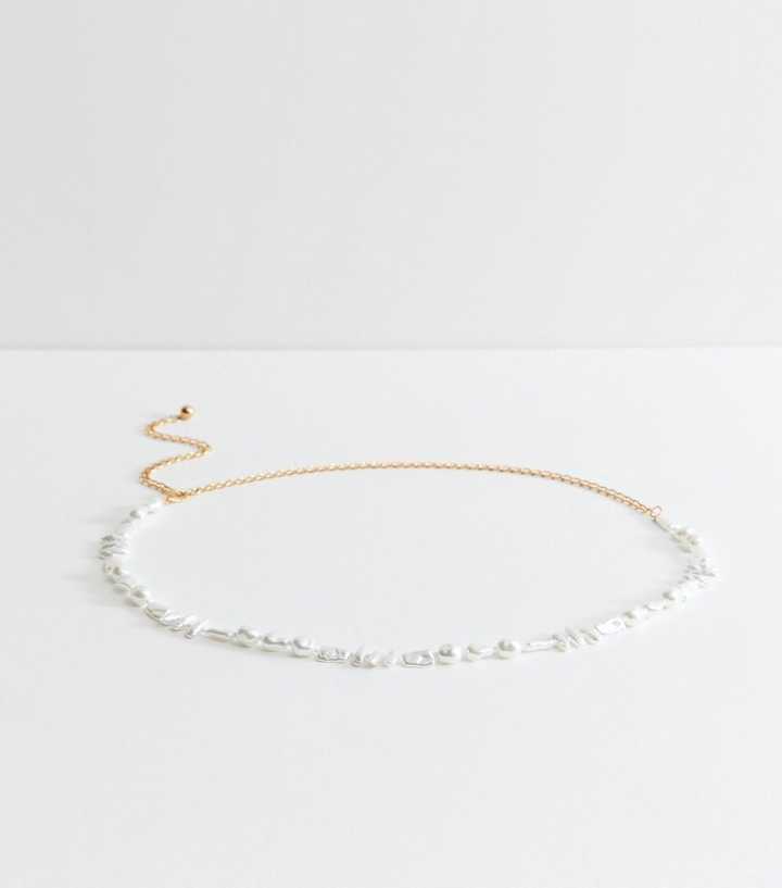 White Faux Pearl Chain Belt