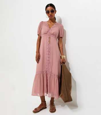 Pale Pink Chiffon Button Through Midi Dress